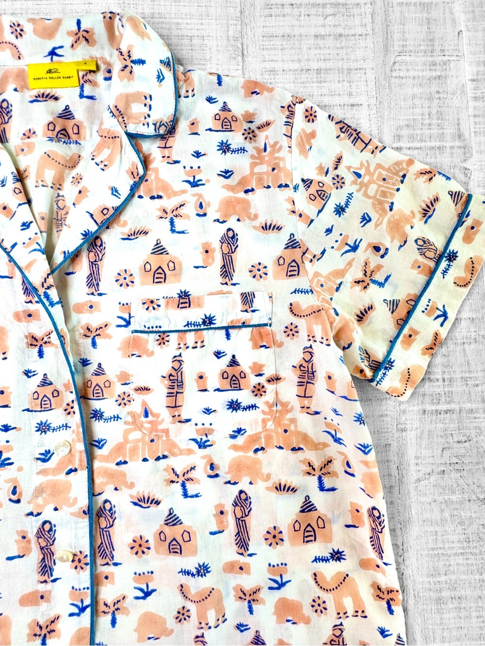 Roberta Roller Rabbit Camel Print Pajama Shirt Shorts Set Size Small